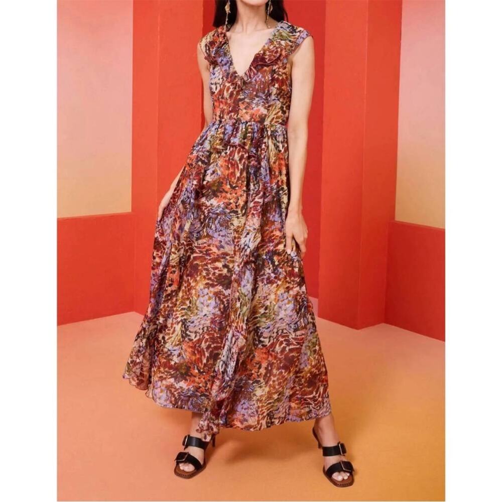 MARIE OLIVER jayda dress in foliage silk maxi sz S
